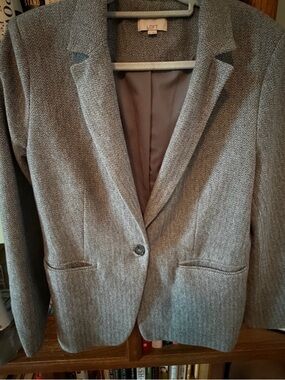 LOFT Gray Herringbone Blazer with Notched Collar